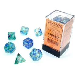 Brand new 🔥 Chessex Nebula Oceanic & Gold Luminary Polyhedral 7-Die Dice Set #27556 [Glow-in-the-Dark] 🎉