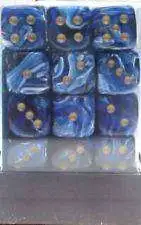Brand new 😍 Chessex 6-Sided d6 Vortex Blue with Gold 12mm Dice Pack #27836 🔥