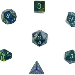 Hot Sale 😍 Chessex Festive Green with Silver Numbers Polyhedral 7-Die Dice Set ⌛