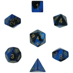 New 🤩 Chessex Gemini Black & Blue Dice with Gold Numbers Polyhedral 7-Die Dice Set ⌛