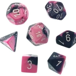 Promo 🌟 Chessex Gemini Pink & Black Dice with White Numbers Polyhedral 7-Die Dice Set 🎁