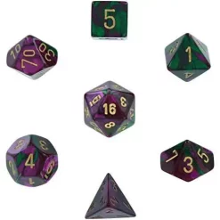 New ✨ Chessex Gemini Purple & Green Dice with Gold Numbers Polyhedral 7-Die Dice Set ⌛