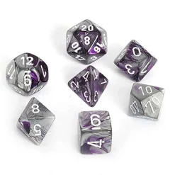 Outlet 🎁 Chessex Gemini Purple & Steel Dice with White Numbers Polyhedral 7-Die Dice Set 🎁