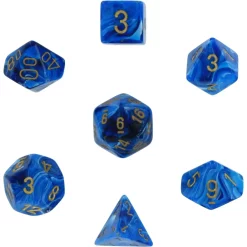 Flash Sale 🤩 Chessex Vortex Blue with Gold Numbers Polyhedral 7-Die Dice Set ✨