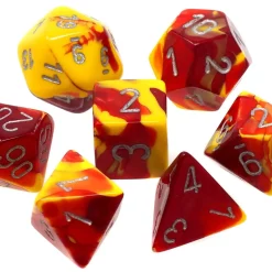 Cheap ✔️ Chessex Gemini Red-Yellow with Silver Numbers Polyhedral 7-Die Dice Set 🧨
