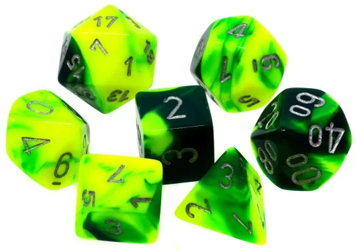Buy 😉 Chessex Gemini Green-Yellow with Silver Polyhedral 7-Die Dice Set [Damaged Package] 🤩 -Card Game Supplies Shop chx26454dp