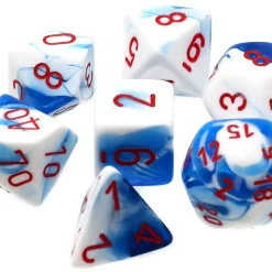 Deals ✨ Chessex Gemini Atral Blue-White with Red Numbers Polyhedral 7-Die Dice Set ⭐