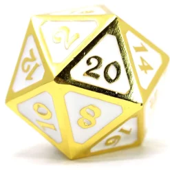 New ❤️ Mythica Dire Shiny Gold White D20 Metal Polyhedral Die ⌛