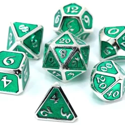 Best Sale 👏 Mythica Platinum Emerald Metal Polyhedral 7-Die Dice Set ✨