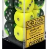 Promo 😀 Chessex 6-Sided d6 Gemini 16mm Dice Pack #26654 [Green-Yellow/Silver] 🎉