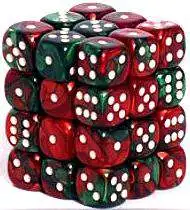 New ✨ Chessex 6-Sided d6 Gemini 12mm Dice Pack #26831 [Green-Red & White] 😉