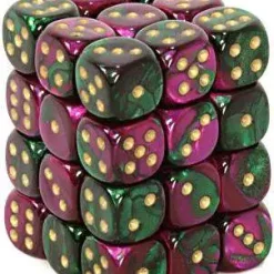 Hot Sale 🔔 Chessex 6-Sided d6 Gemini 12mm Dice Pack #26834 [Green-Purple & Gold] ❤️