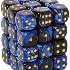Buy 🔔 Chessex 6-Sided d6 Gemini 12mm Dice Pack #26835 [Black-Blue & Gold] 😉