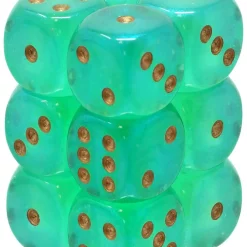 Buy 😉 Chessex 6-Sided d6 Borealis Luminary 16mm Dice Pack #27775 [Light Green/Gold] 😉