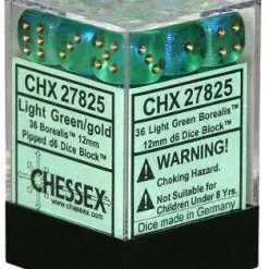 Flash Sale 🔔 Chessex 6-Sided d6 Borealis 12mm Dice Pack #27825 [Light Green & Gold] 🤩