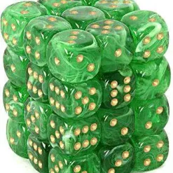 Flash Sale ✔️ Chessex 6-Sided d6 Vortex 12mm Dice Pack #27835 [Green & Gold] 🔔