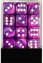 Outlet ⌛ Chessex 6-Sided d6 Festive 12mm Dice Pack #27857 [Violet & White] ✔️