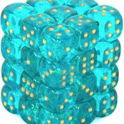 New ⭐ Chessex 6-Sided d6 Borealis 12mm Dice Pack #27886 [Teal & Gold] 😍