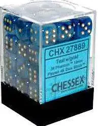 Outlet 🥰 Chessex 6-Sided d6 Phantom 12mm Dice Pack #27889 [Teal & Gold] ✔️