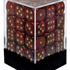 Promo 😍 Chessex 6-Sided d6 Glitter 12mm Dice Pack #27904 [Ruby & Gold] 🌟