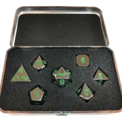 Buy 🌟 Skullsplitter Metal Black Dragon Shiny Black Nickel with Green Numbers Polyhedral 7-Die Dice Set [Warlock Tome Case] 🎁